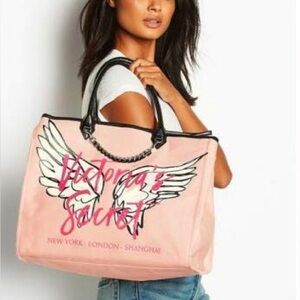 Victoria's Secret Angel Tote bag Pink Black purse handbag Graphic Design